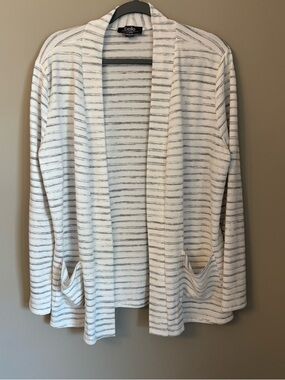 belle by beldini Cream & Gray Striped Open-Front Cardigan XL